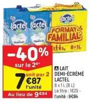 Leader Price Lactel - lait demi-écrémé offre