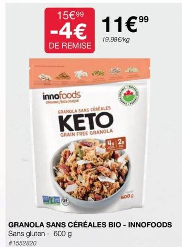 Promo GRANOLA SANS CÉRÉALES BIO INNOFOODS chez Costco