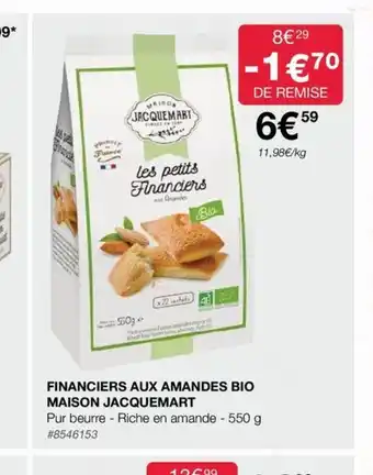 Costco FINANCIERS AUX AMANDES BIO MAISON JACQUEMART offre