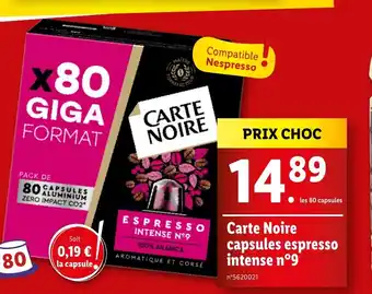 Lidl Carte Noire capsules espresso intense n°9 offre