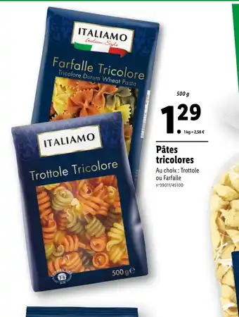 Lidl Pâtes tricolores offre