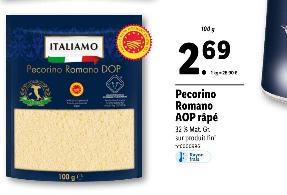 Promo Pecorino Romano AOP râpé chez Lidl