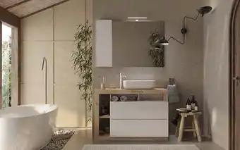 Bricorama Ensemble salle de bain meuble+miroir+vasque HAMBURG blanc brillant, Kadiz 110 x 79 x 49 cm offre