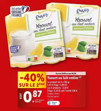 Lidl Envia - yaourt au lait entier offre