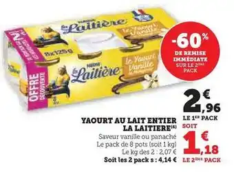 Super U La laitière - yaourt au lait entier offre