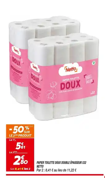 Netto NETTO PAPIER TOILETTE DOUX DOUBLE ÉPAISSEUR X32 offre