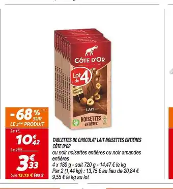 Netto CÔTE D'OR TABLETTES DE CHOCOLAT LAIT NOISETTES ENTIÈRES offre