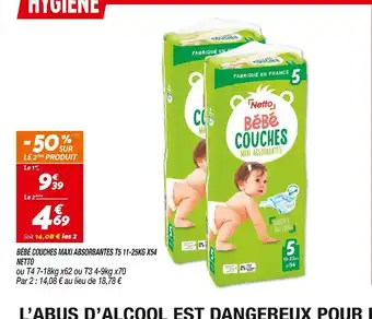 Netto NETTO BÉBÉ COUCHES MAXI ABSORBANTES T5 11-25KG X54 offre