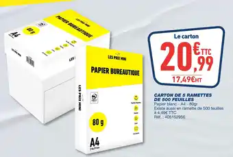 Bureau Vallée CARTON DE 5 RAMETTES DE 500 FEUILLES offre