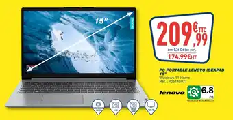 Bureau Vallée LENOVO PC PORTABLE IDEAPAD 15’’ offre