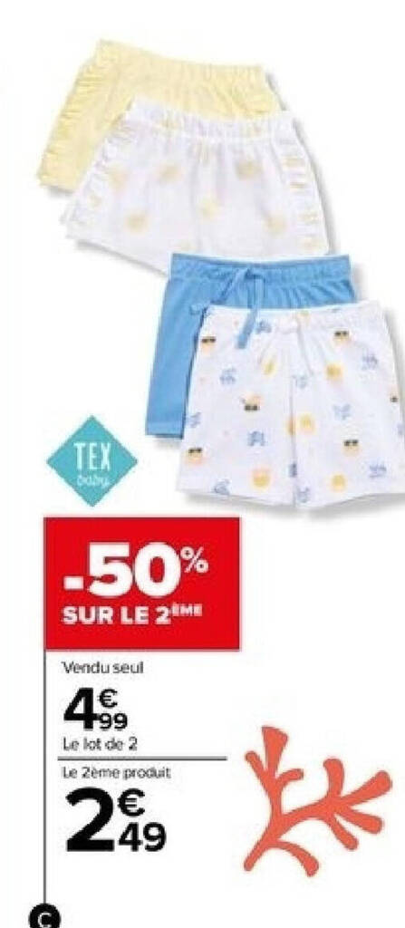Promo lot de 2 shorts bebe chez Carrefour