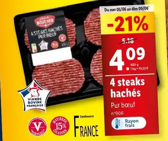Lidl 4 steaks hachés offre