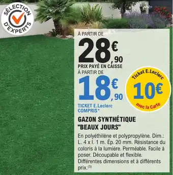 E.Leclerc Brico GAZON SYNTHÉTIQUE "BEAUX JOURS" offre