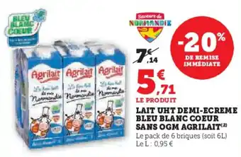 Hyper U LAIT UHT DEMI-ECREME BLEU BLANC COEUR SANS OGM AGRILAIT(2) offre