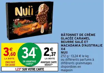 Intermarché Hyper BÂTONNET DE CRÈME GLACÉE CARAMEL BEURRE SALÉ ET MACADAMIA D'AUSTRALIE X4 NUII offre