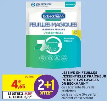 Intermarché Hyper LESSIVE EN FEUILLES L'ESSENTIELLE FRAÎCHEUR INTENSE X25 LAVAGES DR BECKMANN (b) offre