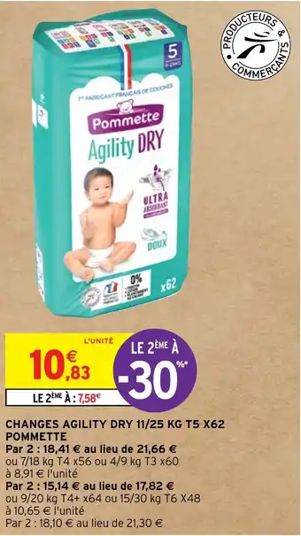 Intermarché Hyper CHANGES AGILITY DRY 11/25 KG T5 X62 POMMETTE offre