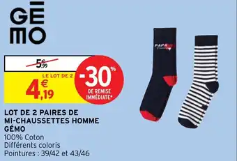 Intermarché Hyper LOT DE 2 PAIRES DE MI-CHAUSSETTES HOMME GÉMO offre