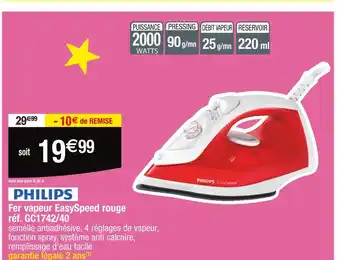 Cora x Carrefour Philips Fer vapeur EasySpeed rouge offre