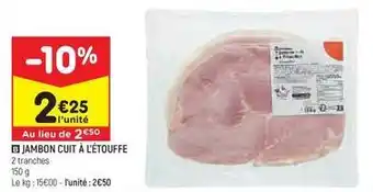 Leader Price Jambon cuit à l'étouffe offre