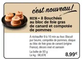 8 Bouchées au bloc de foie gras de canard et compotée de pommes