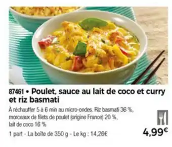 Thiriet Poulet, sauce au lait de coco et curry et riz basmati offre