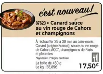 Thiriet Canard sauce au vin rouge de Cahors et champignons offre