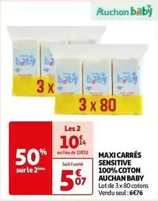 Auchan Auchan baby - maxi carres sensitive 100% coton offre