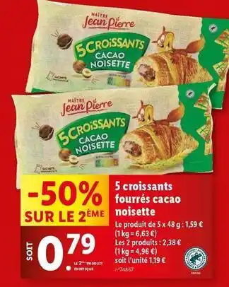 Lidl Maitre jean pierre - 5 croissants fourrés cacao noisette offre