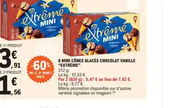 E.Leclerc 8 MINI CÔNES GLACÉS CHOCOLAT VANILLE offre