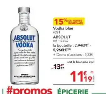 METRO Vodka blue 40% ABSOLUT offre