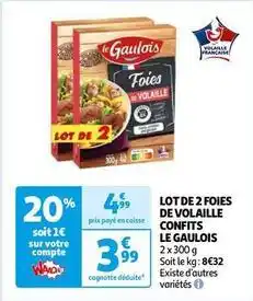 Auchan Le gaulois - lot de 2 foies de volaille confits offre