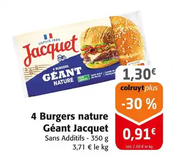 Colruyt Jacquet 4 Burgers nature Géant offre