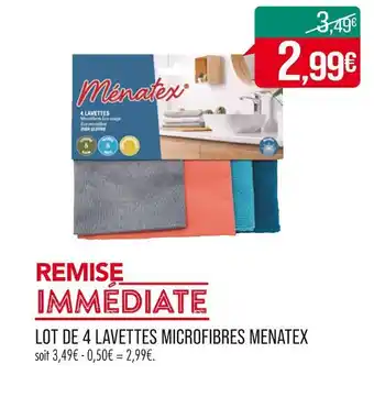 Match MENATEX LOT DE 4 LAVETTES MICROFIBRES offre