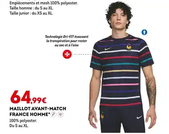 Sport 2000 NIKE MAILLOT AVANT-MATCH FRANCE HOMME offre
