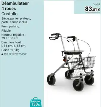Technicien de Santé Déambulateur 4 roues Cristallo offre