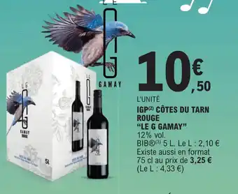E.Leclerc IGP(²) CÔTES DU TARN ROUGE "LE G GAMAY" 12% vol. offre