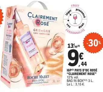 E.Leclerc IGP (2) PAYS D'OC ROSÉ "CLAIREMENT ROSE" offre