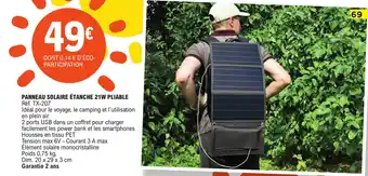 E.Leclerc PANNEAU SOLAIRE ÉTANCHE 21W PLIABLE Réf. TX-207 offre