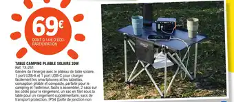 E.Leclerc TABLE CAMPING PLIABLE SOLAIRE 20W offre