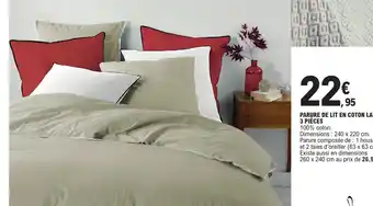 E.Leclerc PARURE DE LIT EN COTON LAVÉ 3 PIÈCES offre
