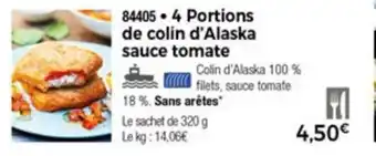 Thiriet 4 Portions de colin d'Alaska sauce tomate offre