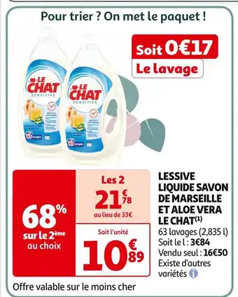 Auchan Supermarché LE CHAT LESSIVE LIQUIDE SAVON DE MARSEILLE ET ALOE VERA (1) offre