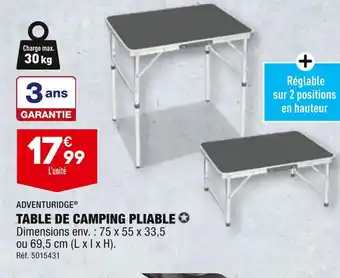 ALDI ADVENTURIDGE TABLE DE CAMPING PLIABLE offre