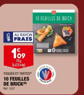 ALDI TOQUES ET TARTES 10 FEUILLES DE BRICK offre