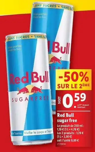 Lidl Red bull - sugar free offre