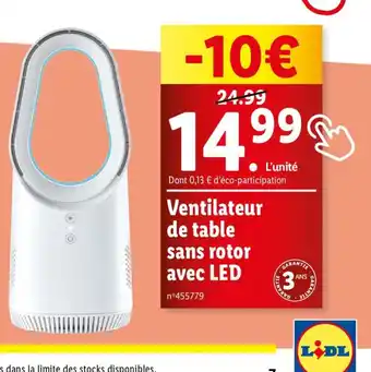 Lidl Ventilateur de table sans rotor avec LED offre