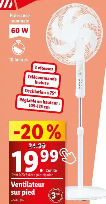 Lidl Ventilateur sur pied offre