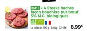 Thiriet 4 Steaks Hachès Facon Bouchère Pur Boeuf 5% M.G, Biologiques offre