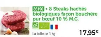 Thiriet 8 Steaks Hachès Biologiques Facon Bouchère Pur Boeuf 10% M.G. offre